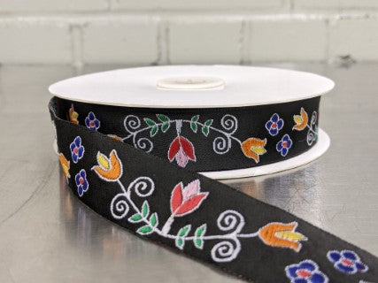 25 MM Jacquard Braid Floral Ribbon - Black