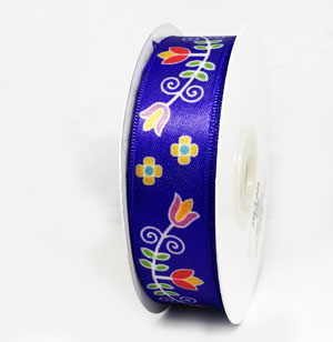 Purple - Floral Print Ribbon - 25 mm