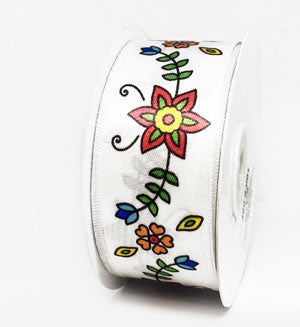 SF Floral Print Ribbon - White