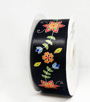 SF Floral Print Ribbon - Black