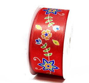 SF Floral Print Ribbon -Red